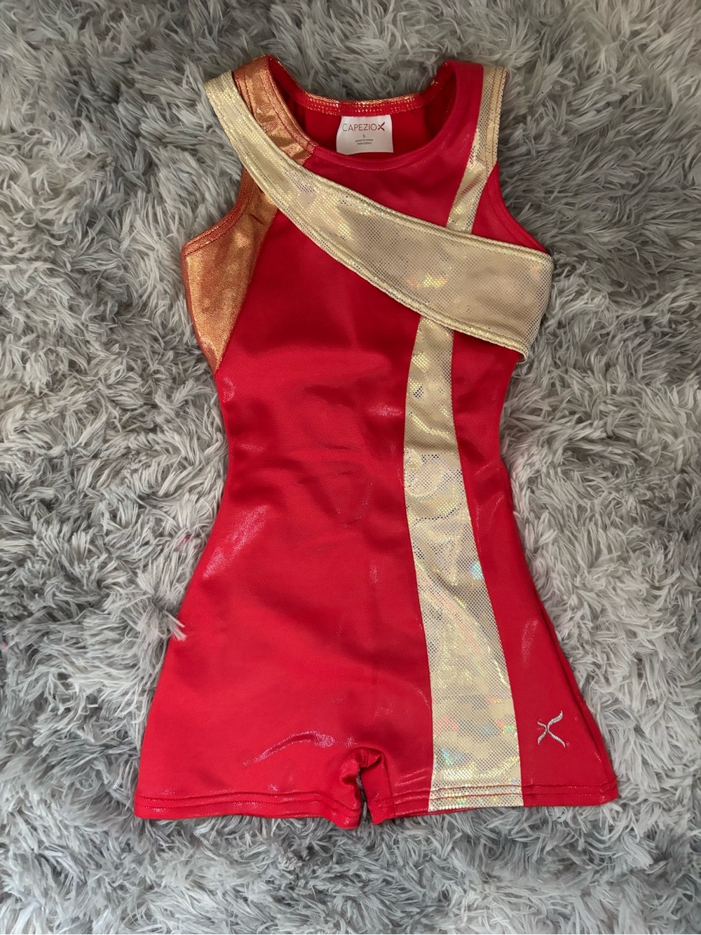 Capezio Gymnastics Dance Red and Gold Metallic leotard